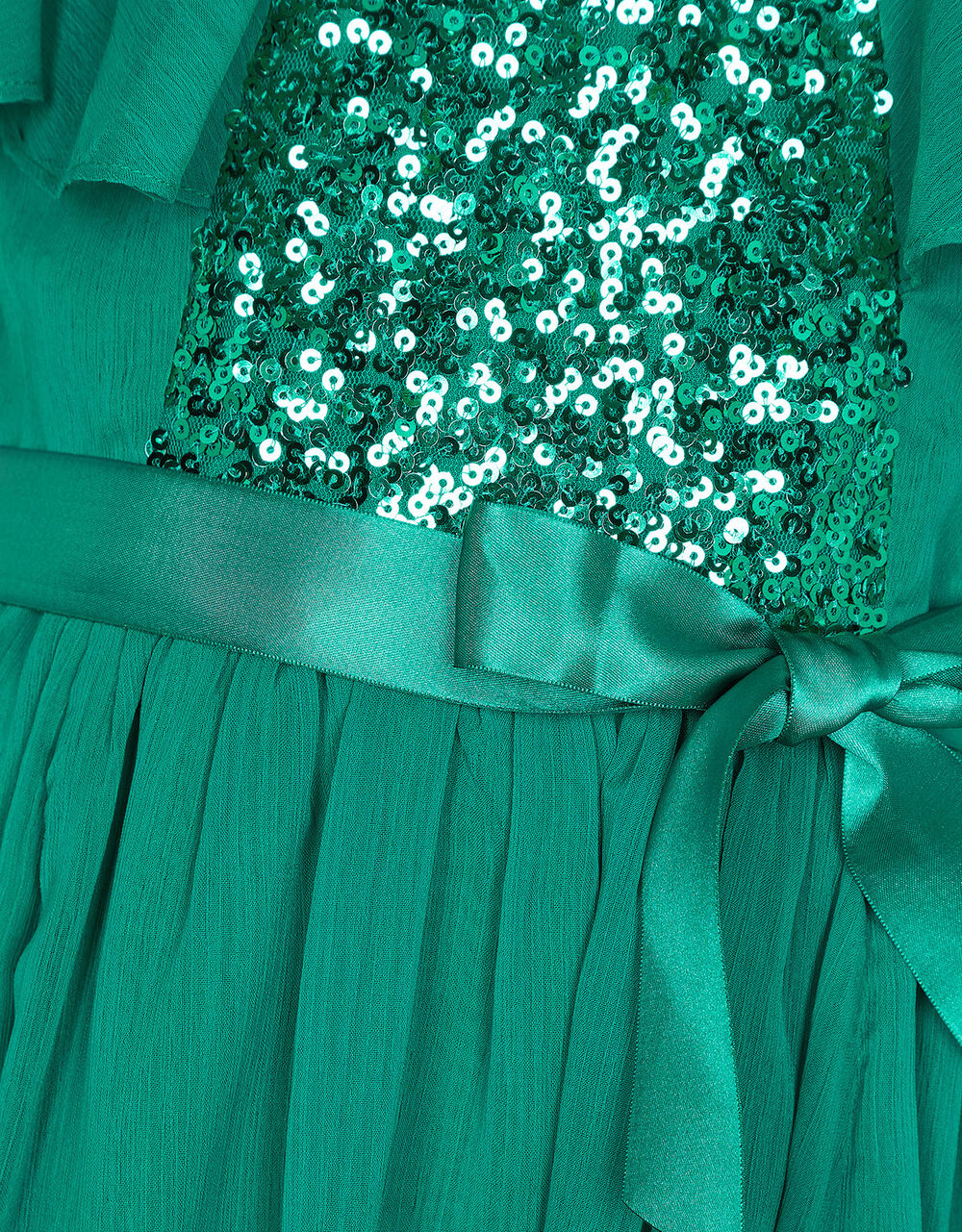 17938 Green Sequin Chiffon Cape Dress