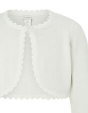 Baby Niamh Cropped Sparkle Knitted Cardigan, Ivory (IVORY), large