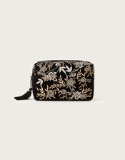 Floral Embroidered Large Makeup Bag, , large