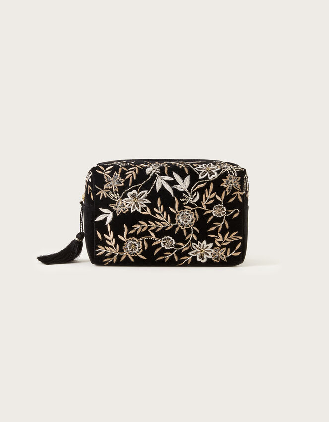 Floral Embroidered Large Makeup Bag, , large