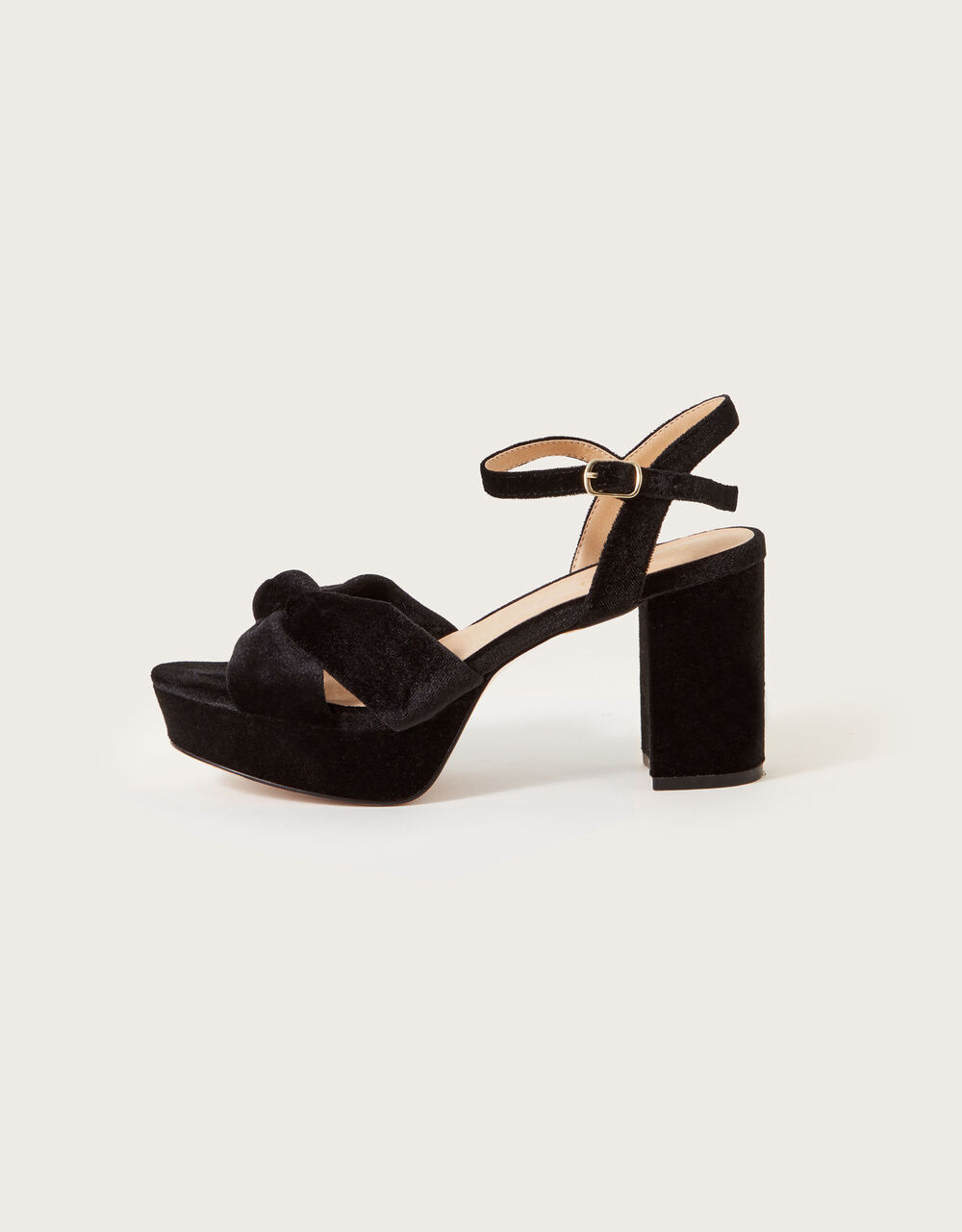 Velvet Knot Platform Heeled Sandals Black | Occasion Shoes | Monsoon UK.