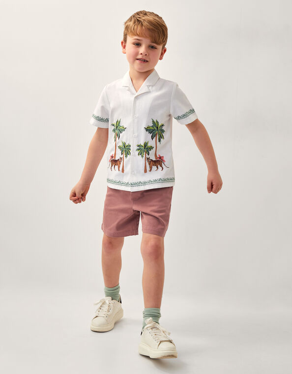 Tiger Embroidered Short Sleeve Shirt, Ivory (IVORY), large