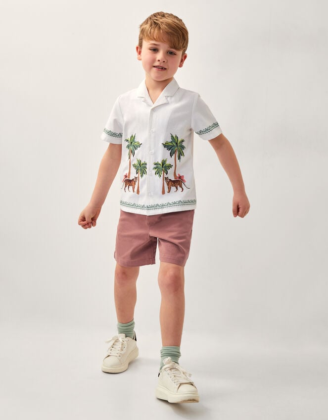 Tiger Embroidered Short Sleeve Shirt, Ivory (IVORY), large