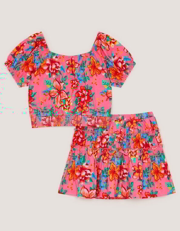 Tropical Floral Jersey Top & Skort Set, Pink (PINK), large