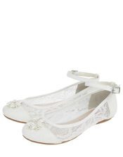 Melody Flower and Lace Ballerina Shoes, Ivory (IVORY), large