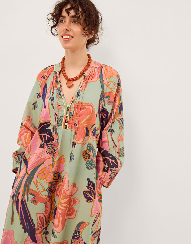 Carmen Floral Midi Tunic Dress, Green (SAGE), large