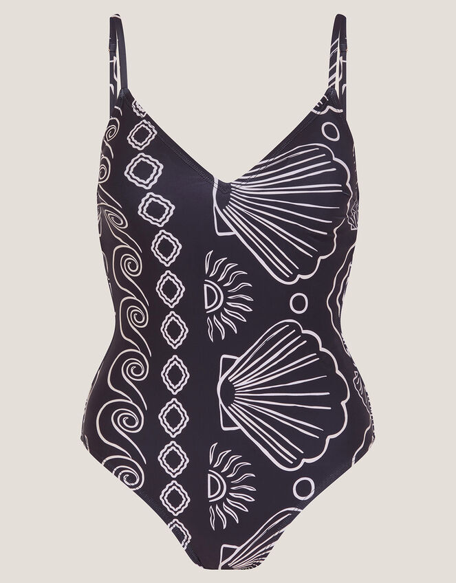 Macie Shell Print Swimsuit, Black (BLACK), large