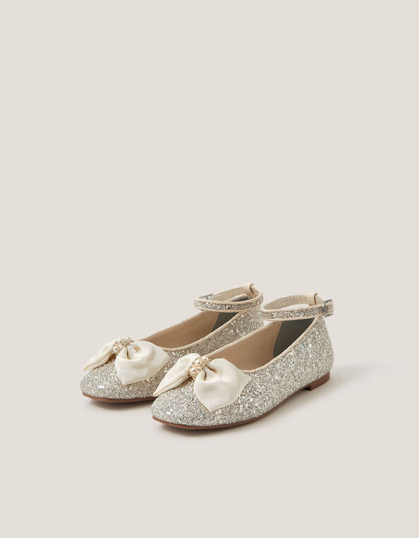 Bow Glitter Ballet Flats, Ivory (IVORY), large