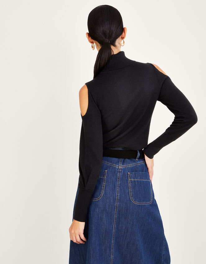Cold-Shoulder Roll Neck Jumper, Black (BLACK), large