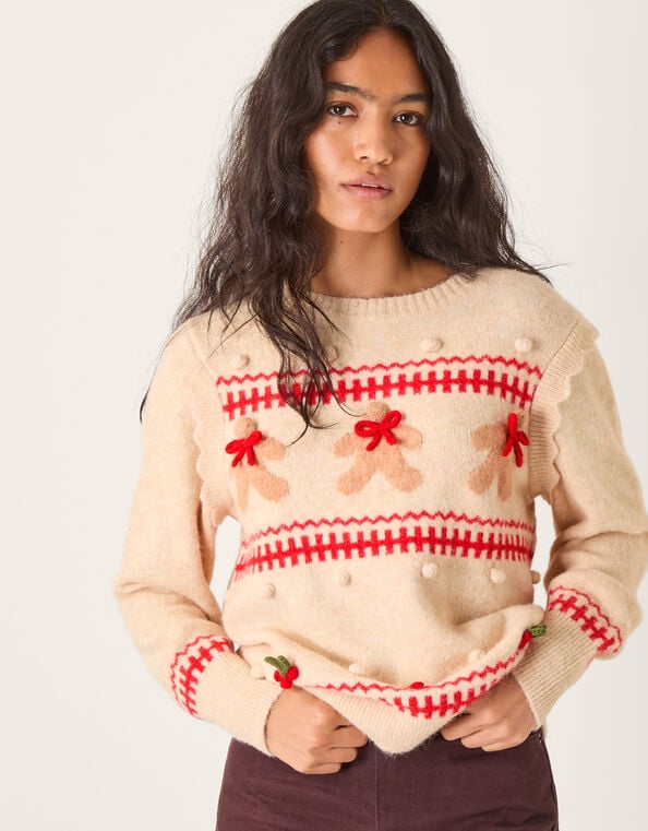 Bess Gingerbread Man Knit Jumper, Ivory (IVORY), large