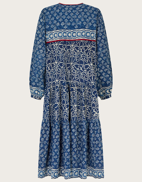 La Galeria Elefante Donna Woodblock Printed Dress, Blue (BLUE), large