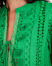Metallic Tassel Kaftan Dress, Green (GREEN), large