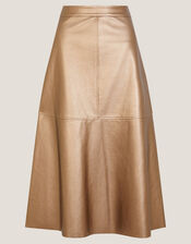 Pippa Faux Leather Midi Skirt, Bronze (BRONZE), large