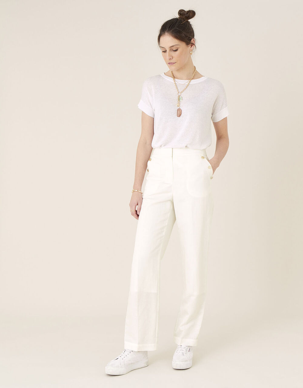 Women Women's Clothing | Smart Shorter Length Trousers in Linen Blend White - CF17474