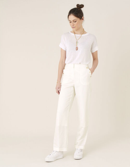Smart Shorter Length Trousers in Linen Blend, White (WHITE), large