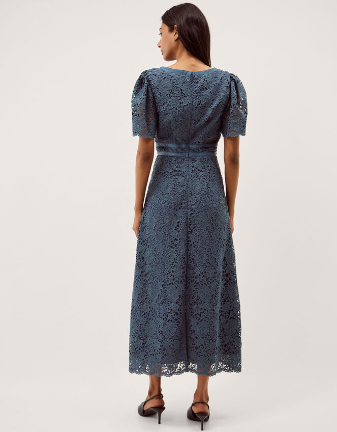 Regina Short Sleeve Lace Midi Dress, Blue (PETROL), large