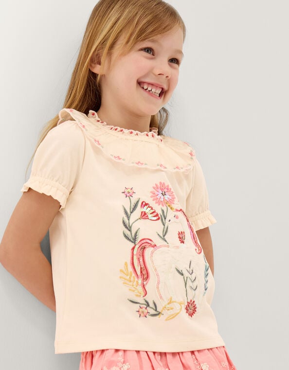 Sequin Unicorn Collar Top, Ivory (IVORY), large