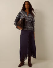 Fleur Floral Fair Isle Crew Neck Cardigan, Grey (GREY), large