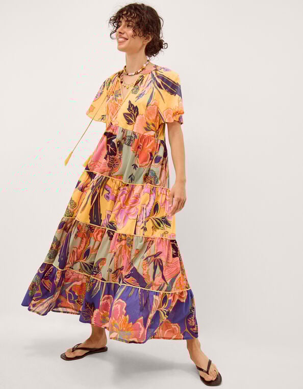 Carmen Floral Tiered Midi Dress, Multi (MULTI), large