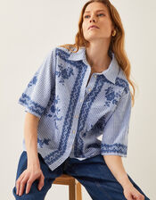 Marlowe Floral Embroidered Stripe Shirt, Blue (BLUE), large