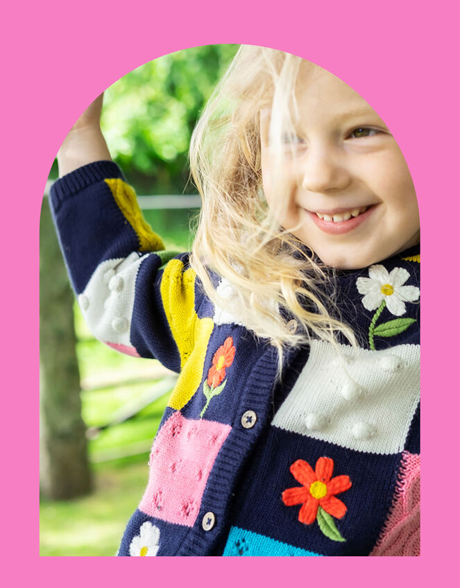Frugi Embroidered Patch Cardigan, Blue (NAVY), large
