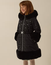 Diamant&eacute; Padded Faux Fur Coat, Black (BLACK), large
