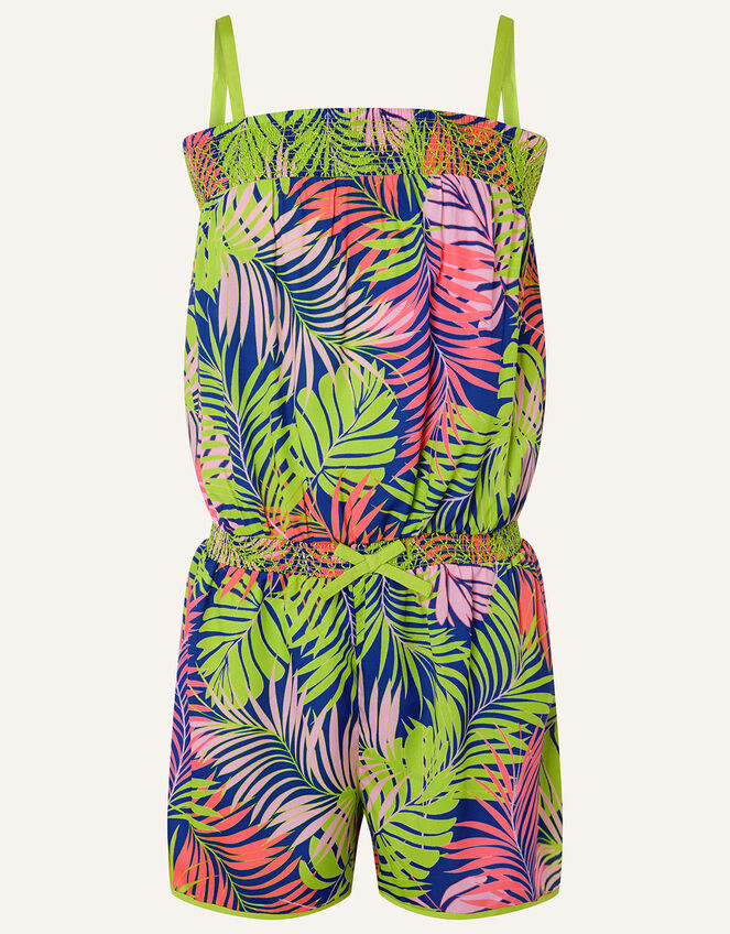 Penelope Palm Print Playsuit, Blue (BLUE), large