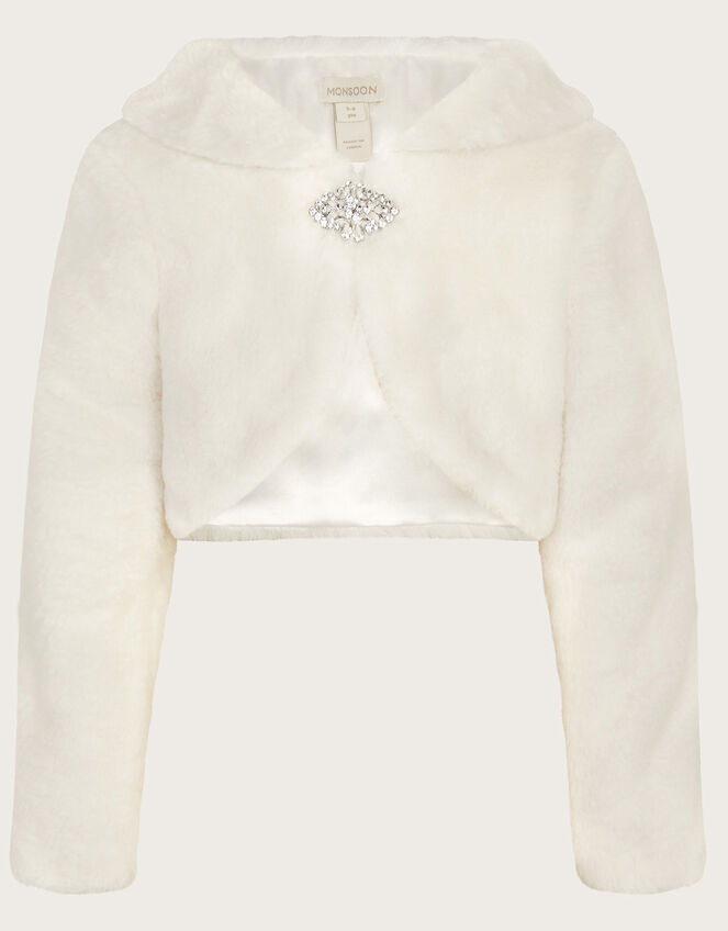 Long Sleeve Faux Fur Shrug, , large