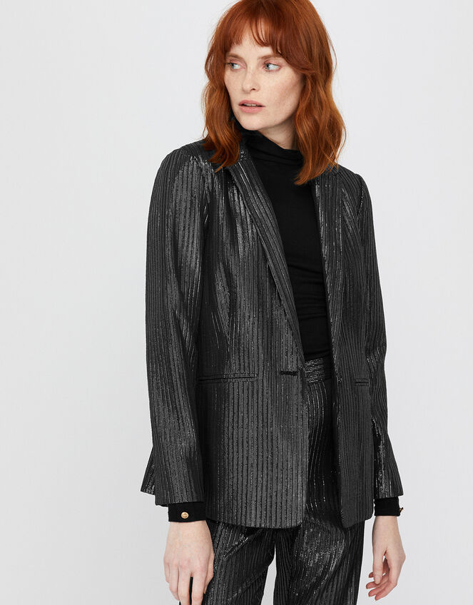 Mizzy Metallic Oversized Blazer, Silver (SILVER), large