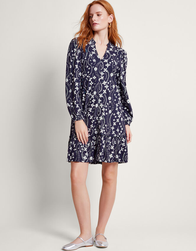 Serena Print Dress, Blue (NAVY), large