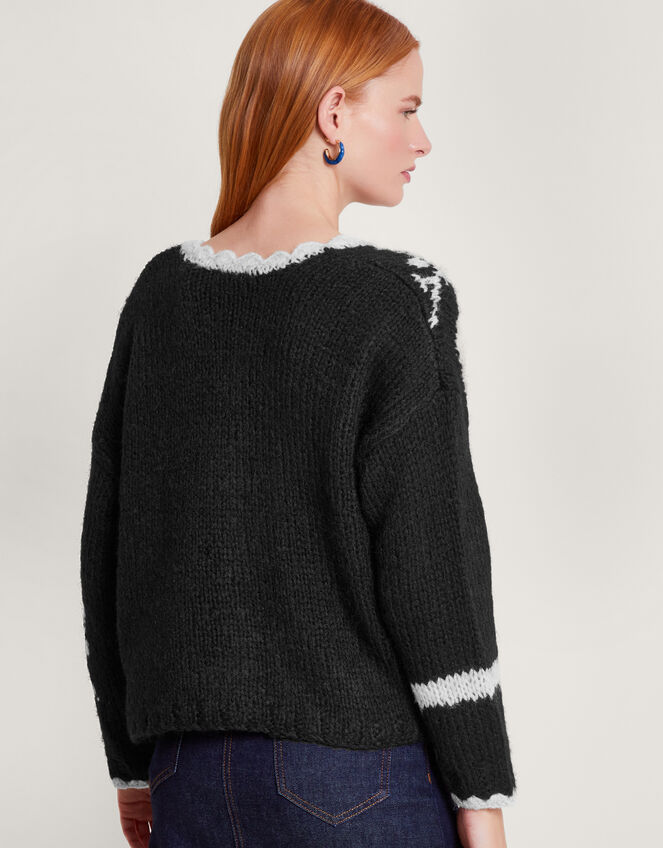 Mandy Scallop Monochrome Cardigan , Black (BLACK), large