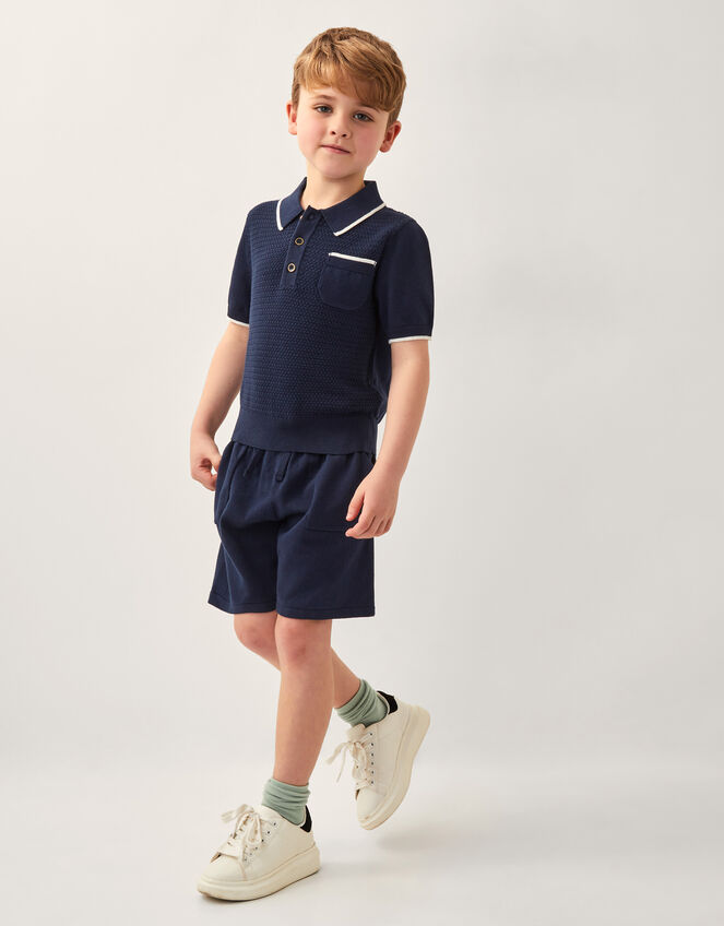 Knitted Polo Shirt and Shorts Set, Blue (NAVY), large