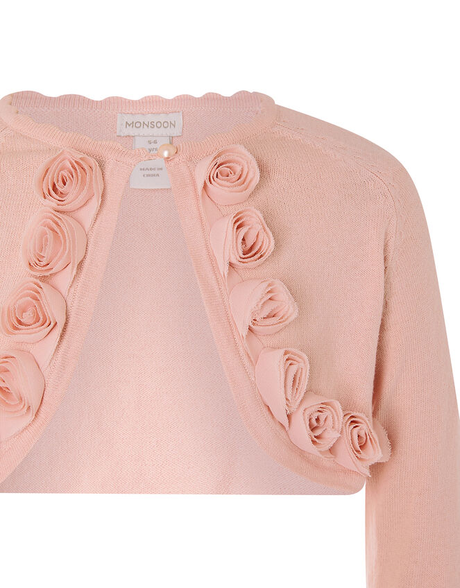 3D Flower Trim Crop Cardigan, Pink (PINK), large