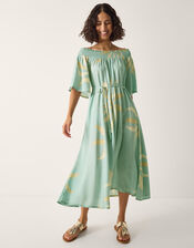 Tashie Sun Print Bardot Midi Dress, Blue (AQUA), large