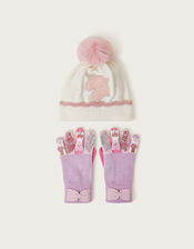 Sparkly Unicorn Beanie Hat and Gloves Set, Ivory (IVORY), large