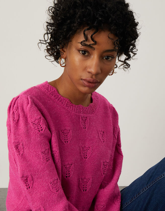 Bobble Stitch Crew Neck Jumper , Pink (PINK), large