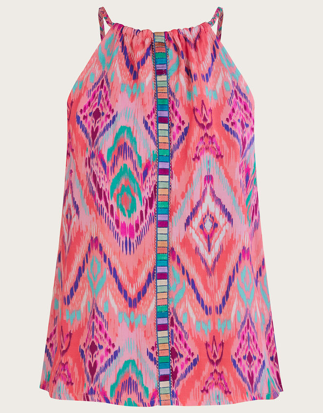 Ikat Print Tape Halter Cami Top in LENZING™ ECOVERO™, Orange (CORAL), large