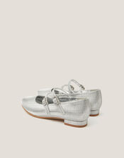 Metallic Double Strap Flats, Silver (SILVER), large