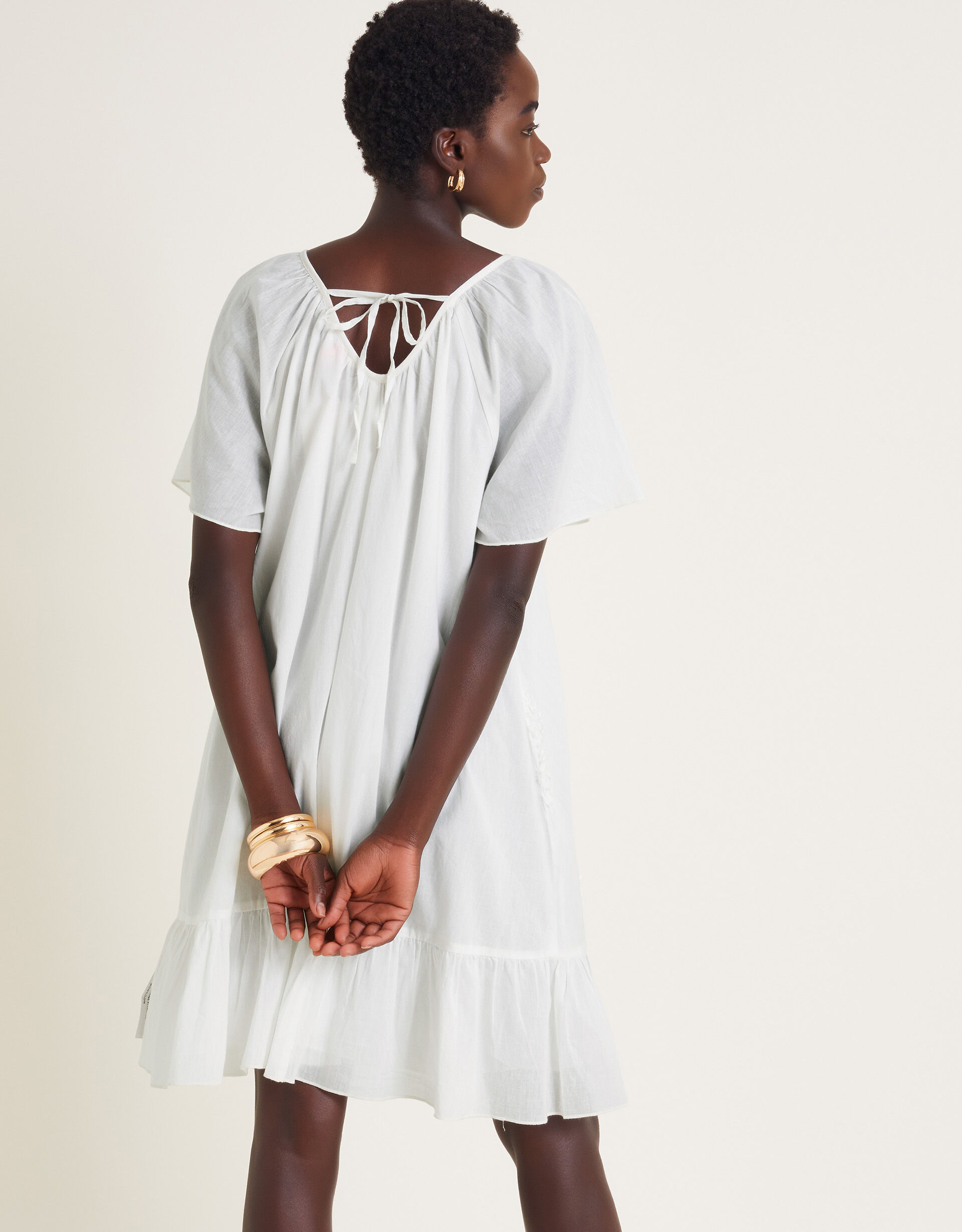 Cynthia Embroidered Short Sleeve Mini Dress White