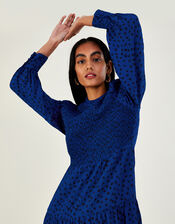 Sally Spot Shirred Midi Dress in Sustainable Viscose, Blue (COBALT), large