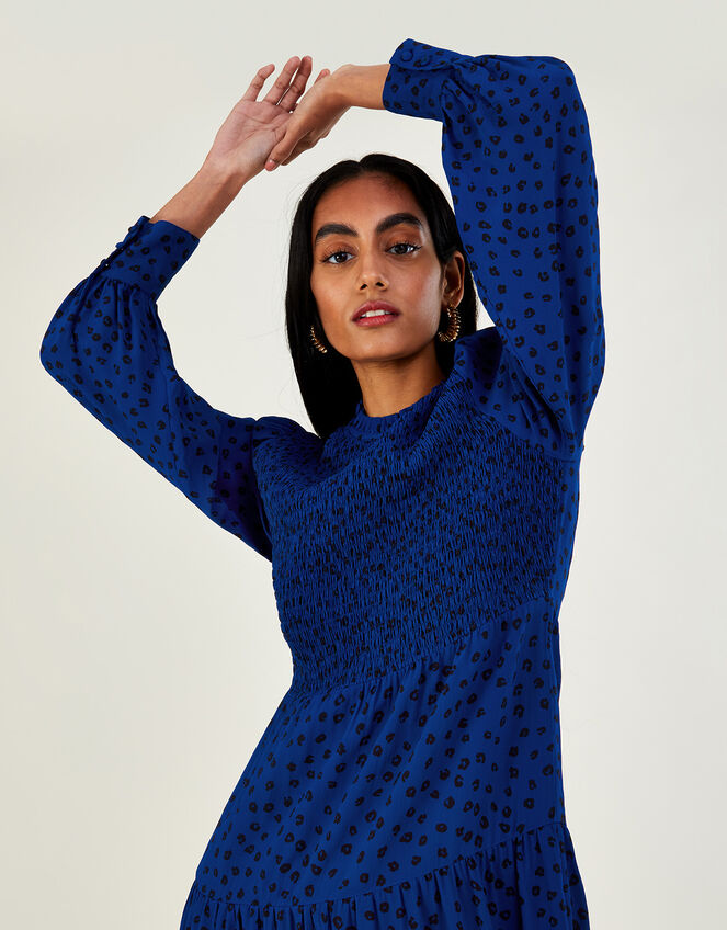 Sally Spot Shirred Midi Dress in Sustainable Viscose, Blue (COBALT), large