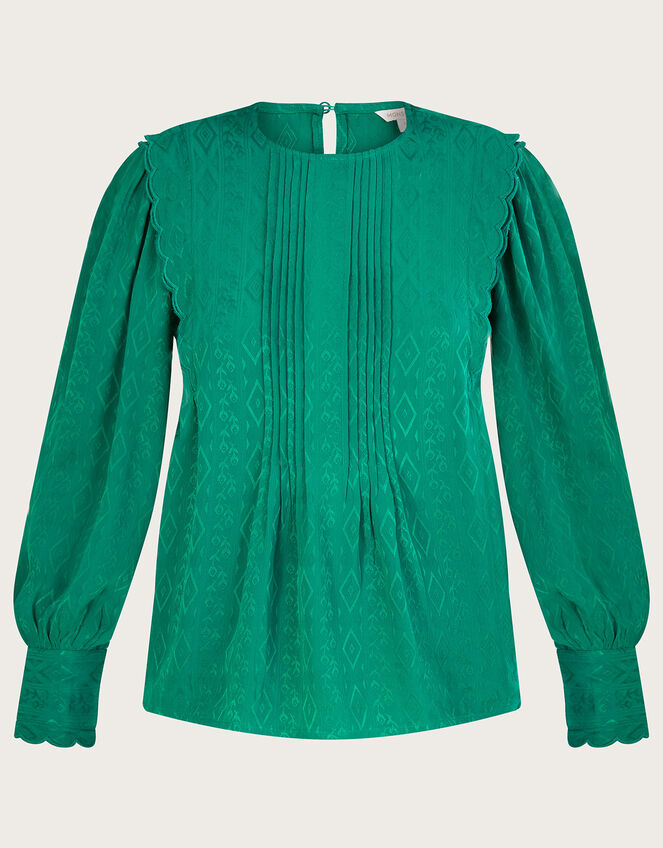 Josie Jacquard Print Blouse, Green (GREEN), large