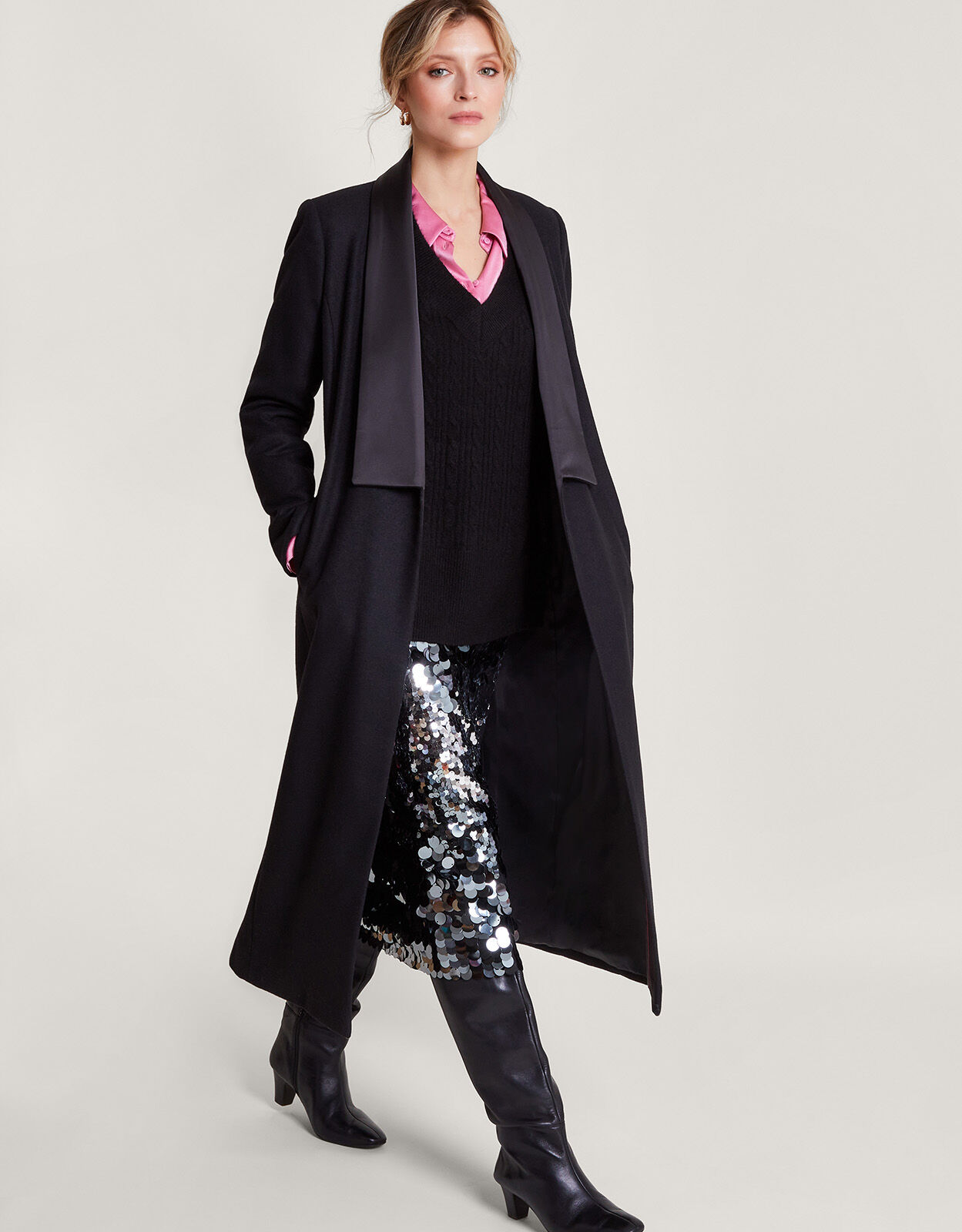 Tallulah Wool-Rich Long Tuxedo Coat 