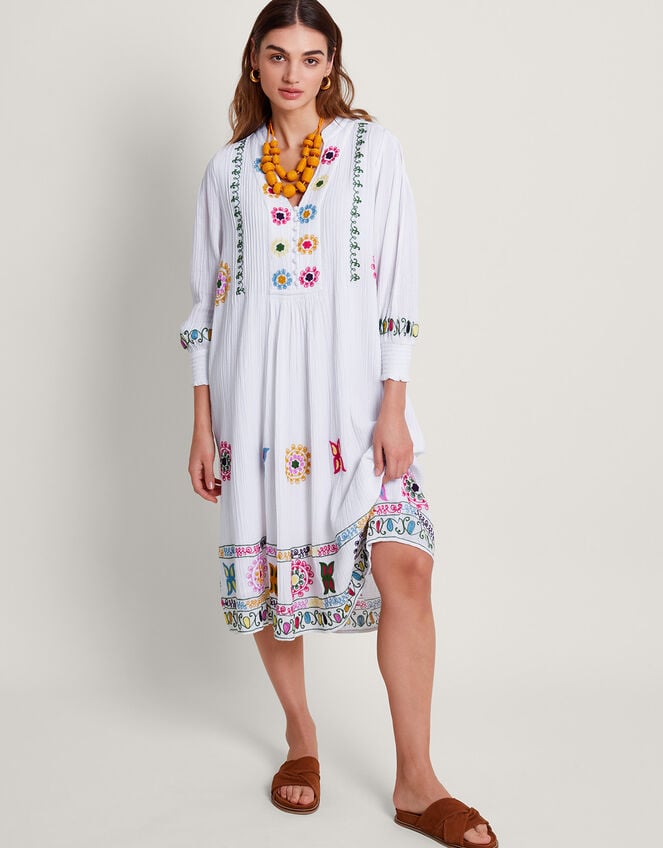 La Galeria Elefante Hand-Embroidered Dress, White (WHITE), large