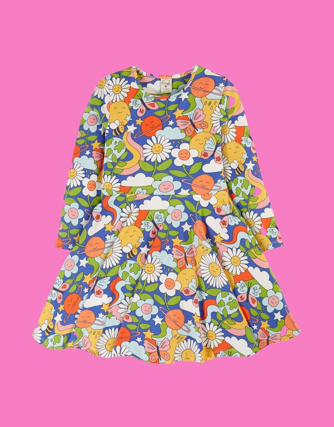 Frugi Retro Print Skater Dress, Multi (MULTI), large
