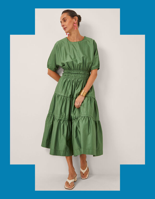 Devotion Twins Geraros Tiered Midi Dress, Green (GREEN), large
