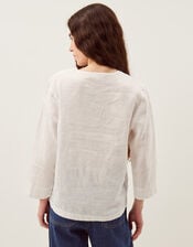 Jayla V-Neck Lace Linen Blouse, White (WHITE), large