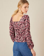 Sophie Floral Shirred Top, Red (RED), large