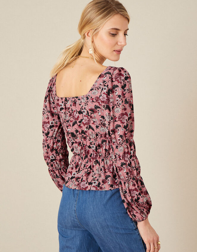 Sophie Floral Shirred Top, Red (RED), large