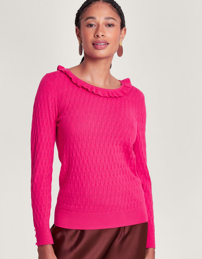 Ruffle Scoop Neck Jumper with Sustainable Viscose, Pink (PINK), large